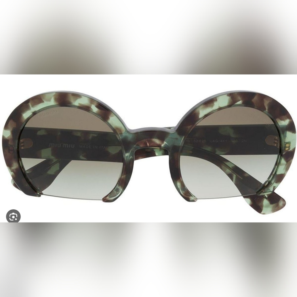 Miu Miu Women's Green Cut-off Round Sunglasses